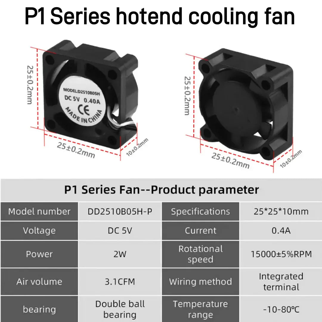 2510 Fan For Bambu Lab X1/P1 Hotend Cooling Fan With Cable Rapid cooling Fan For Bambu X1C P1S P1P 3D Printer Accessories - i3dyou