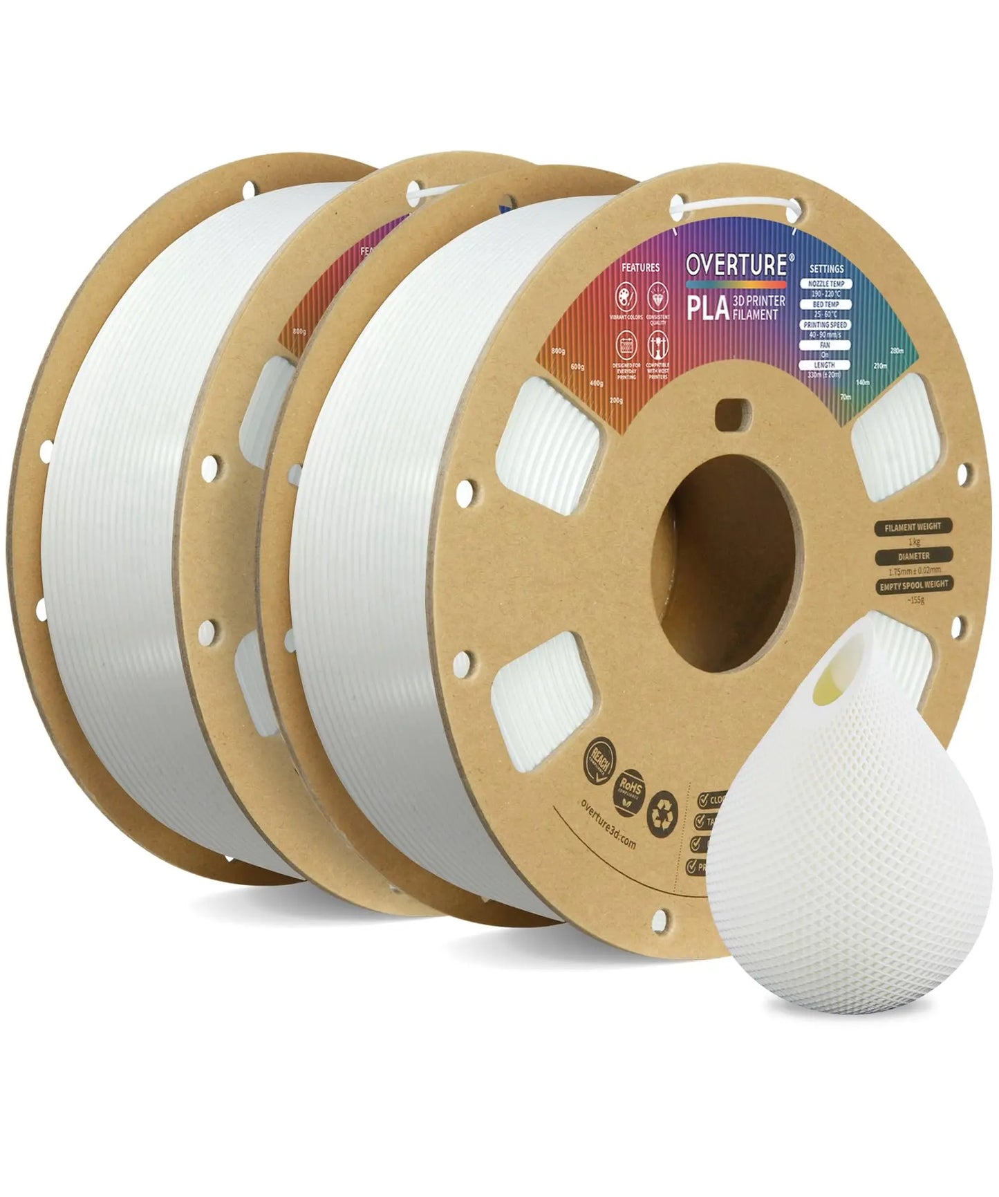 OVERTURE PLA Filament 1.75mm PLA 3D Printer Filament, 1kg Cardboard Spool (2.2lbs), Dimensional Accuracy +/- 0.02mm, Fit Most FDM Printer (Black 1-Pack) i3dyou