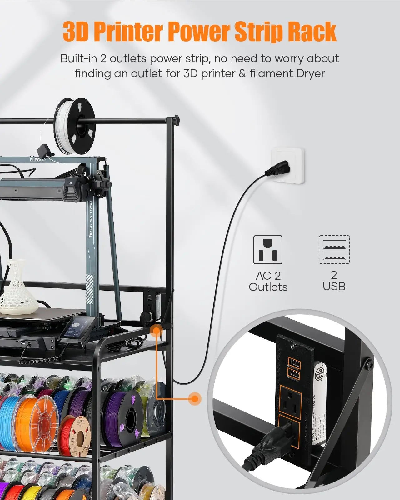 3D Printer Rack Filaments Storage - Rolling 3d Printing Stand Filament Organizer, Spools Holder Racks Cart with Wheels, Heavy Duty Shelf Hold Spool PLA, ABS, PETG for Garage Office Workshop i3dyou