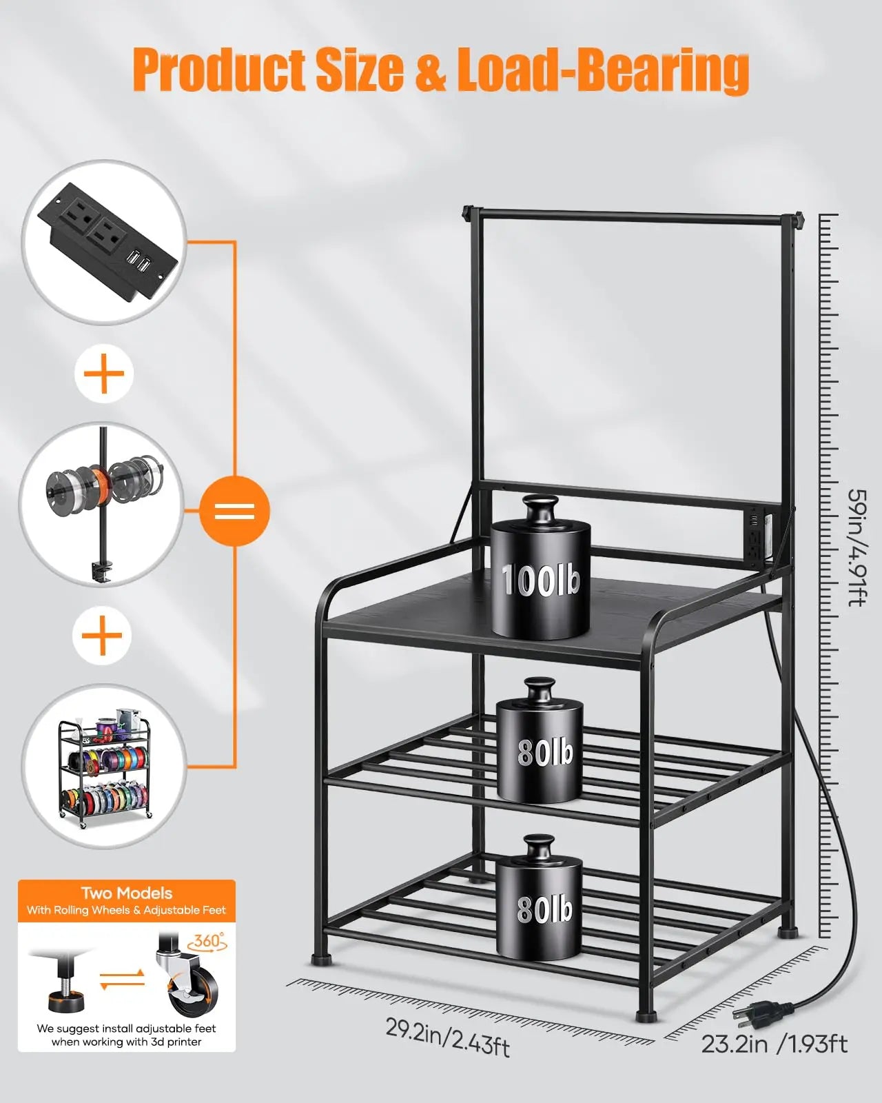 3D Printer Rack Filaments Storage - Rolling 3d Printing Stand Filament Organizer, Spools Holder Racks Cart with Wheels, Heavy Duty Shelf Hold Spool PLA, ABS, PETG for Garage Office Workshop i3dyou