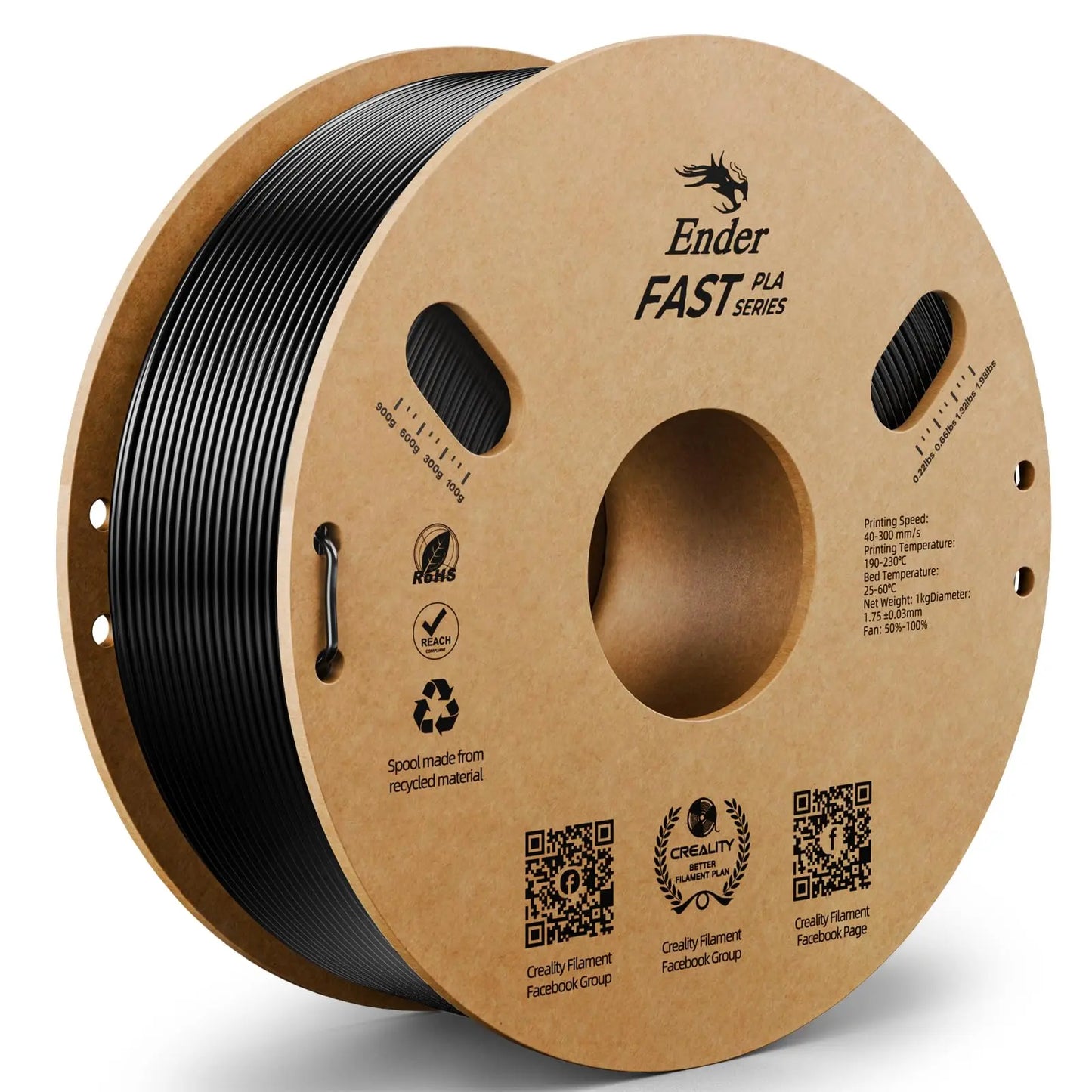 Official CR PETG 3D Printer Filament 1.75mm 1KG (2.2lbs), High Precision Strong Toughness, Odorless Better Flow Moistureproof 3D Printing Ender Filament (Black) i3dyou