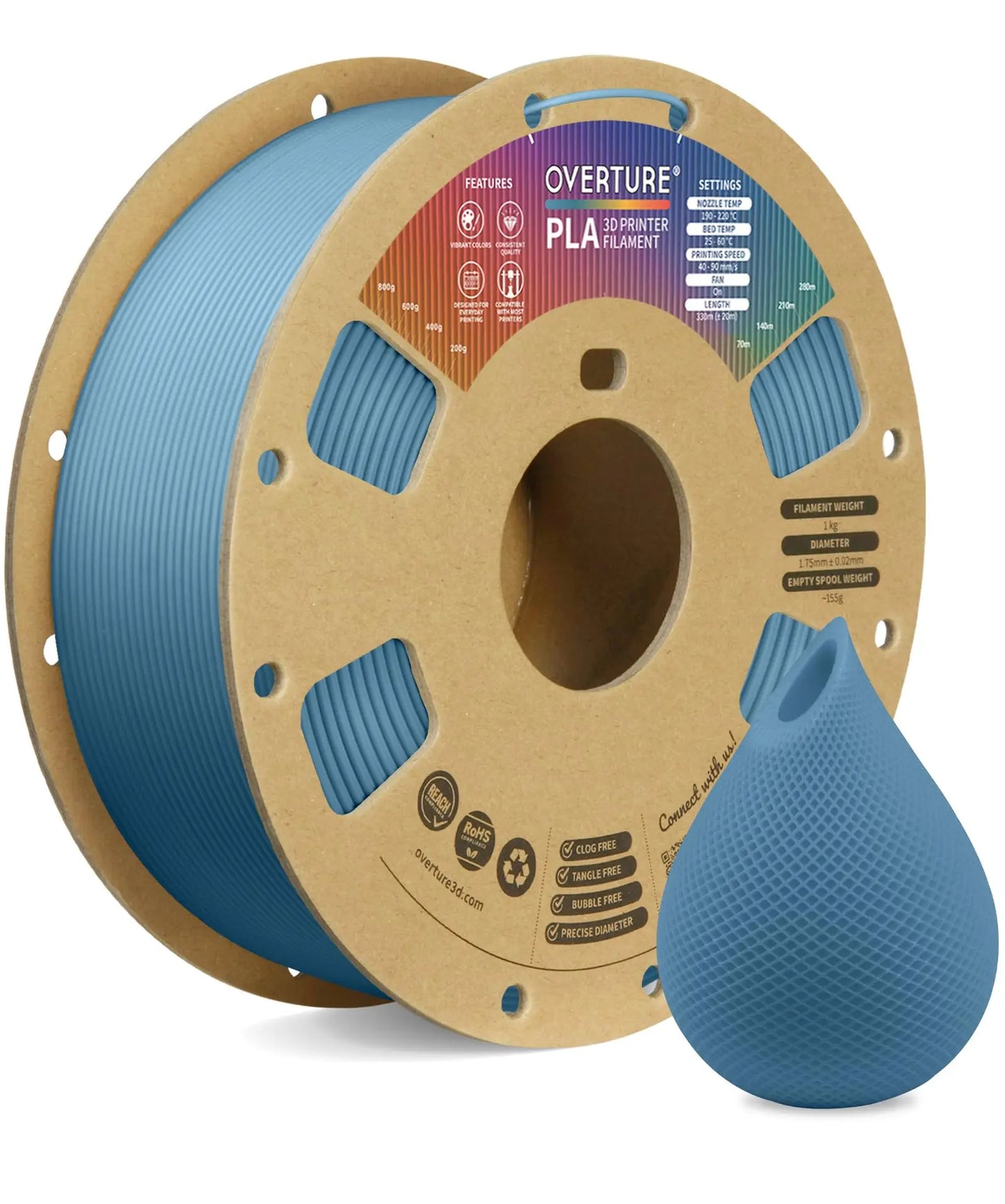 OVERTURE PLA Filament 1.75mm PLA 3D Printer Filament, 1kg Cardboard Spool (2.2lbs), Dimensional Accuracy +/- 0.02mm, Fit Most FDM Printer (Black 1-Pack) i3dyou