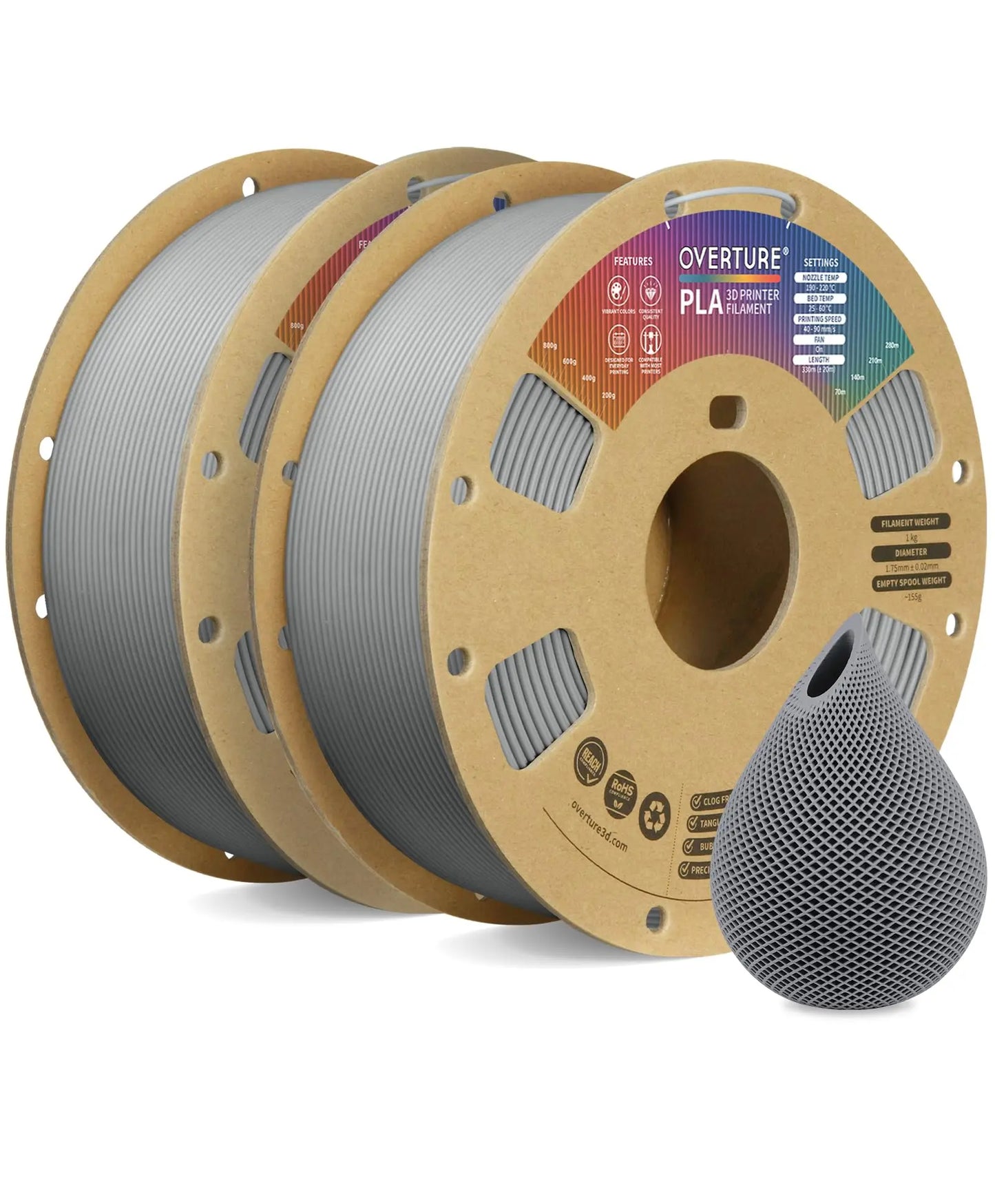 OVERTURE PLA Filament 1.75mm PLA 3D Printer Filament, 1kg Cardboard Spool (2.2lbs), Dimensional Accuracy +/- 0.02mm, Fit Most FDM Printer (Black 1-Pack) i3dyou
