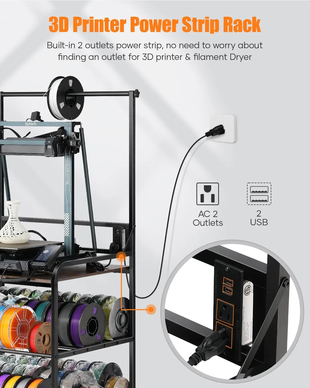 3D Printer Rack Filaments Storage - Rolling 3d Printing Stand Filament Organizer, Spools Holder Racks Cart with Wheels, Heavy Duty Shelf Hold Spool PLA, ABS, PETG for Garage Office Workshop i3dyou