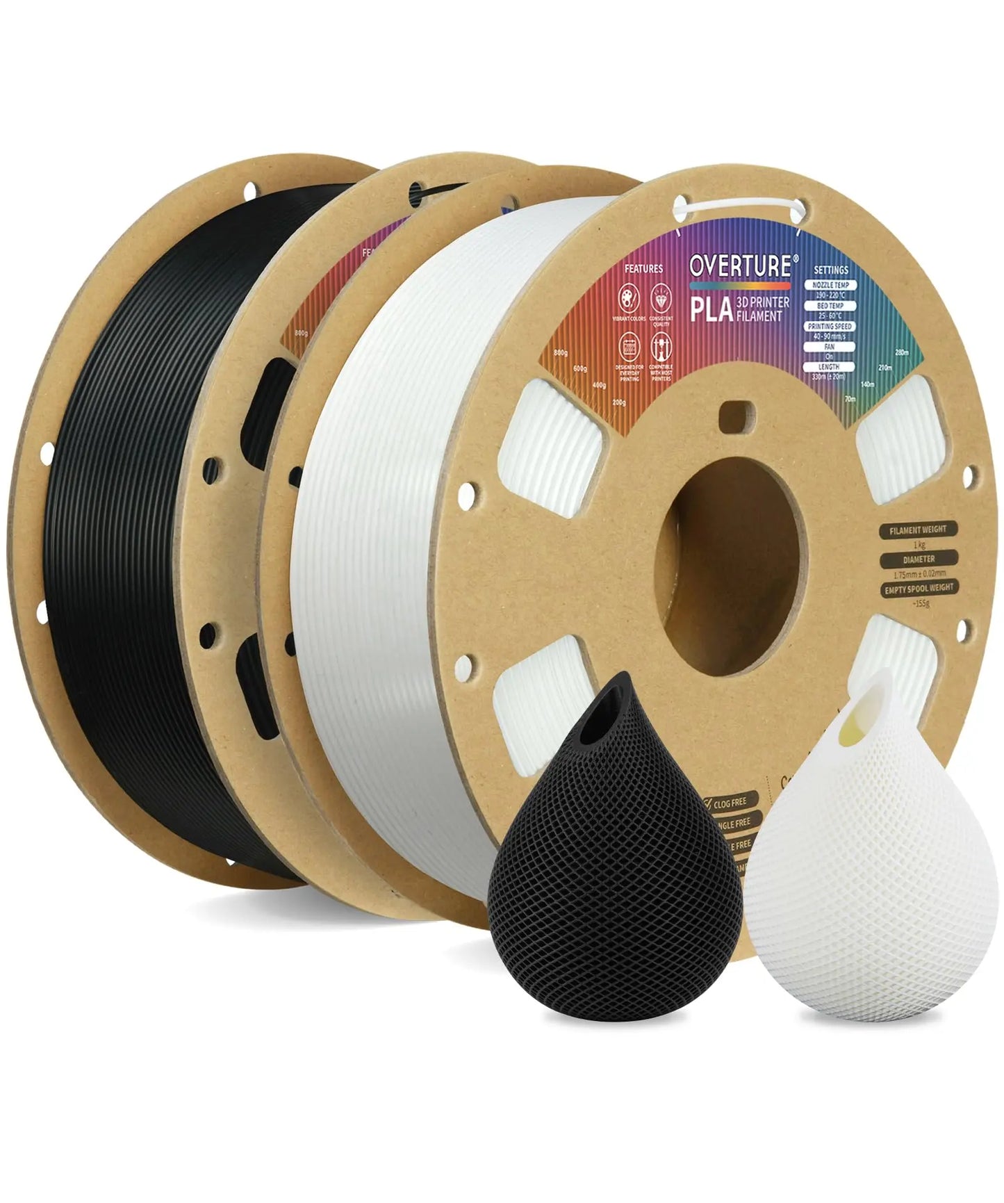 OVERTURE PLA Filament 1.75mm PLA 3D Printer Filament, 1kg Cardboard Spool (2.2lbs), Dimensional Accuracy +/- 0.02mm, Fit Most FDM Printer (Black 1-Pack) i3dyou