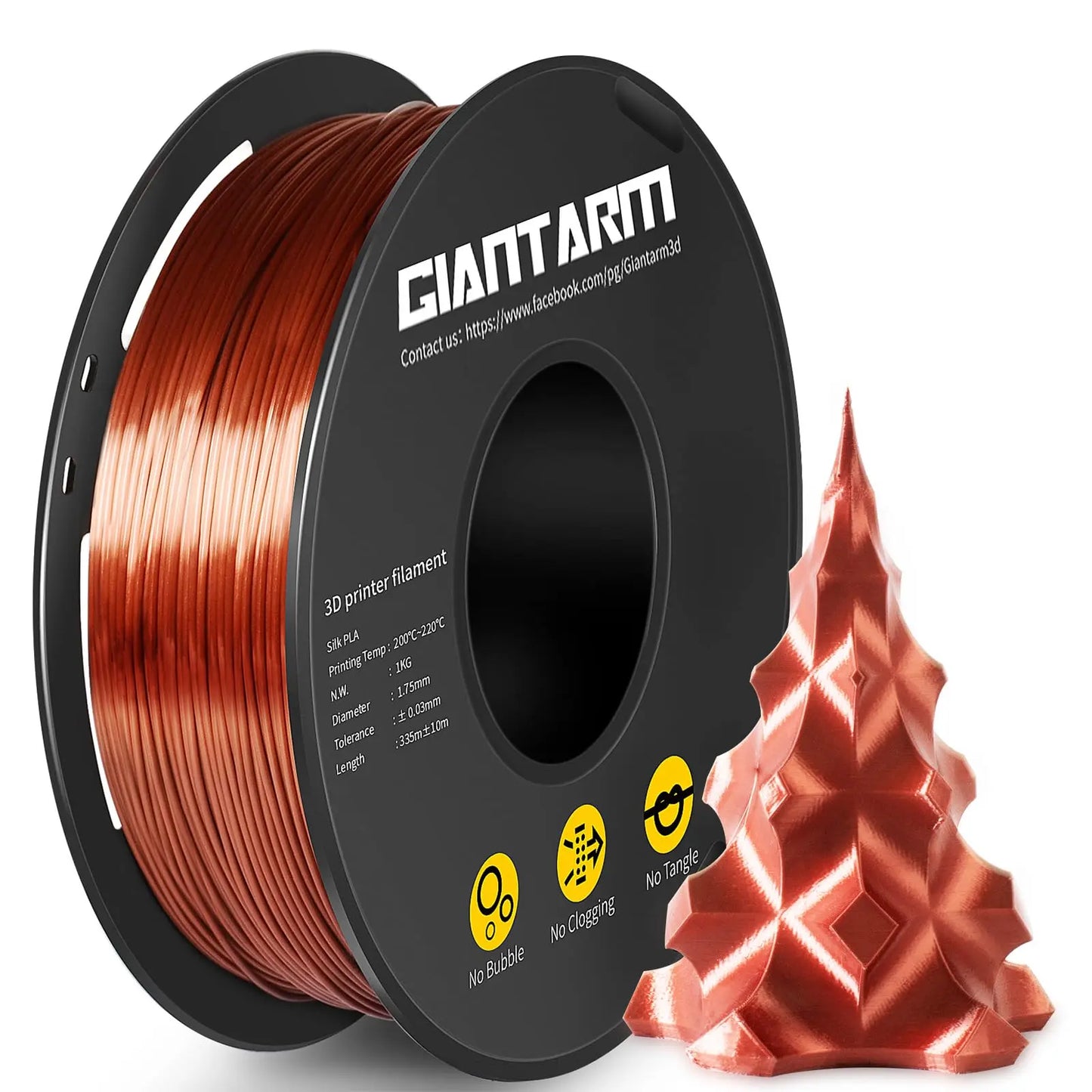 GIANTARM Silk Metallic Silver PLA 3D Printer Filament 1kg Spool, 1.75mm Dimensional Accuracy +/-0.03mm, 1080 Feet per Roll, Vacuum Packaging i3dyou
