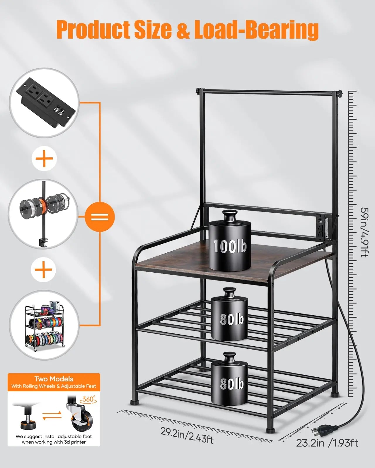3D Printer Rack Filaments Storage - Rolling 3d Printing Stand Filament Organizer, Spools Holder Racks Cart with Wheels, Heavy Duty Shelf Hold Spool PLA, ABS, PETG for Garage Office Workshop i3dyou