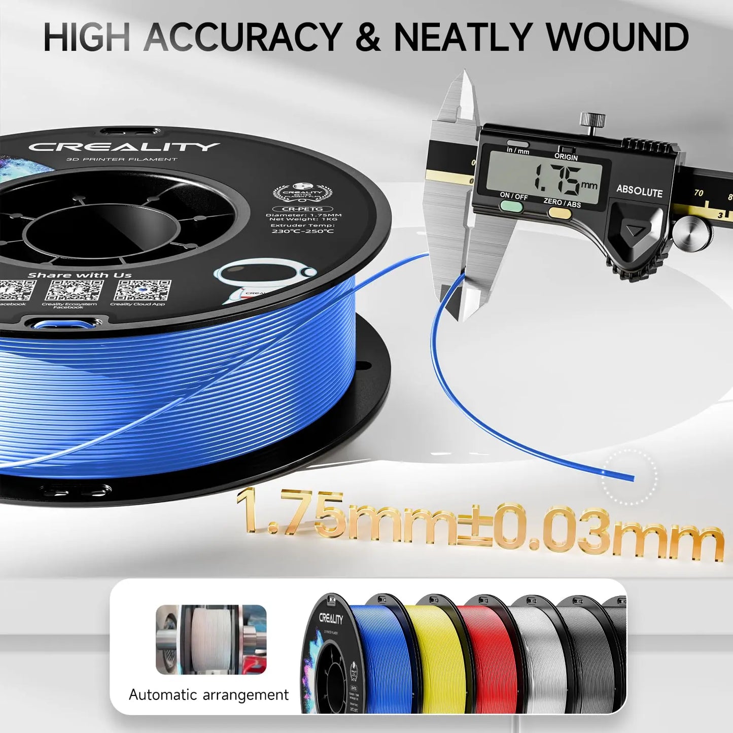 Official CR PETG 3D Printer Filament 1.75mm 1KG (2.2lbs), High Precision Strong Toughness, Odorless Better Flow Moistureproof 3D Printing Ender Filament (Black) i3dyou