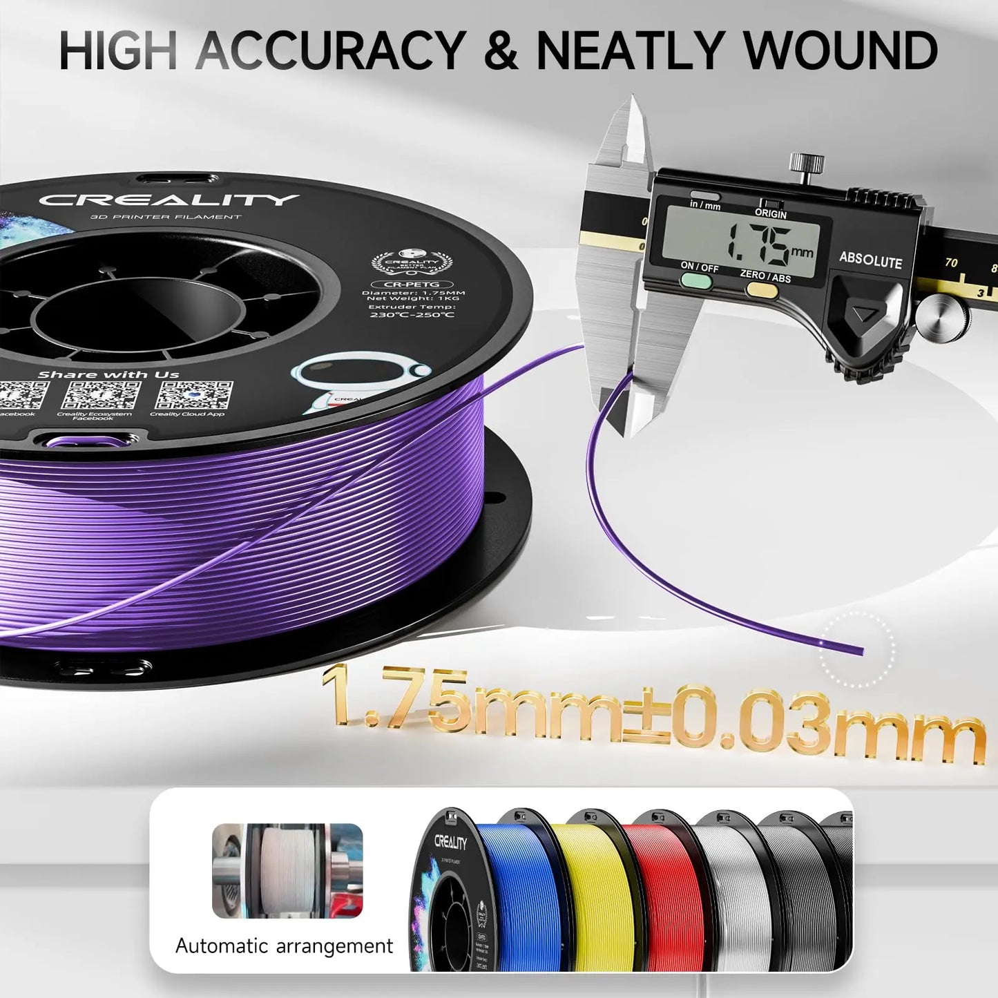 Official CR PETG 3D Printer Filament 1.75mm 1KG (2.2lbs), High Precision Strong Toughness, Odorless Better Flow Moistureproof 3D Printing Ender Filament (Black) i3dyou