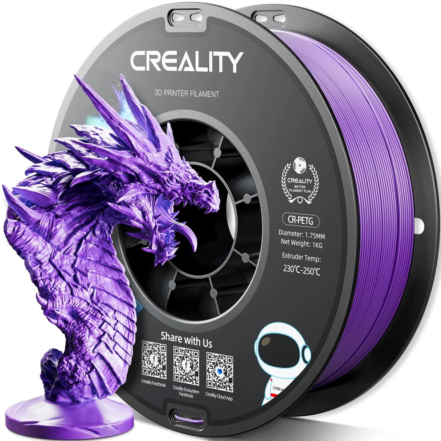 Official CR PETG 3D Printer Filament 1.75mm 1KG (2.2lbs), High Precision Strong Toughness, Odorless Better Flow Moistureproof 3D Printing Ender Filament (Black) i3dyou