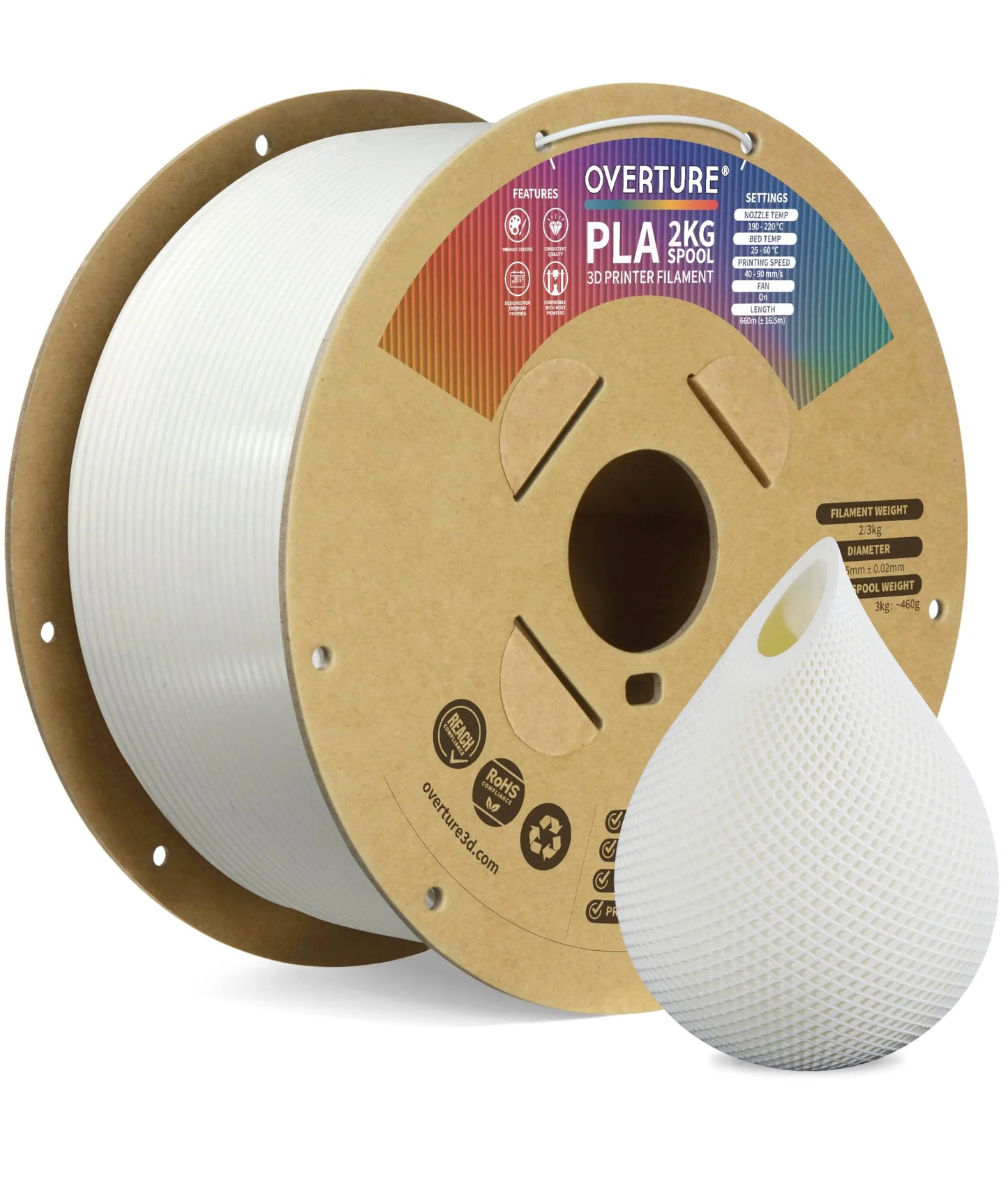 OVERTURE PLA Filament 1.75mm PLA 3D Printer Filament, 1kg Cardboard Spool (2.2lbs), Dimensional Accuracy +/- 0.02mm, Fit Most FDM Printer (Black 1-Pack) i3dyou