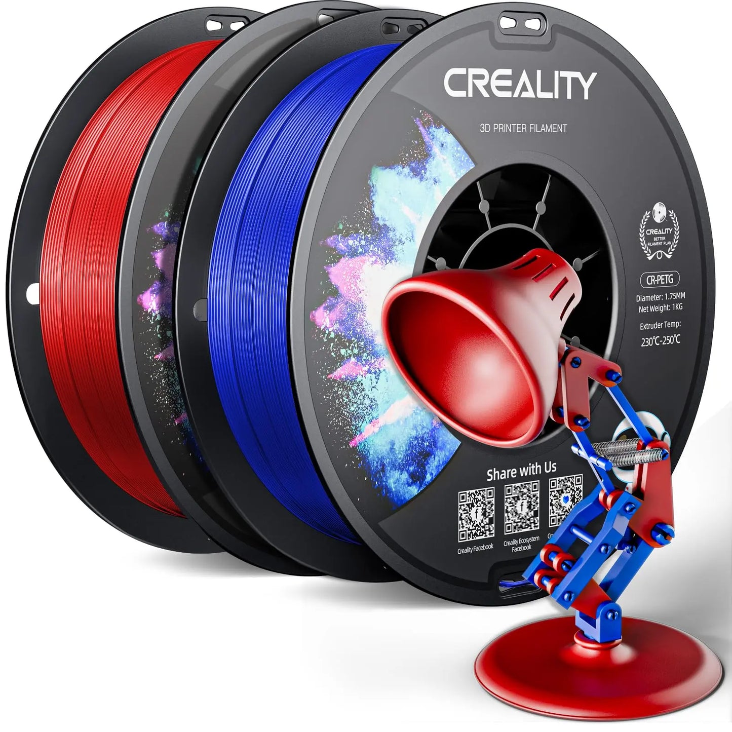 Official CR PETG 3D Printer Filament 1.75mm 1KG (2.2lbs), High Precision Strong Toughness, Odorless Better Flow Moistureproof 3D Printing Ender Filament (Black) i3dyou