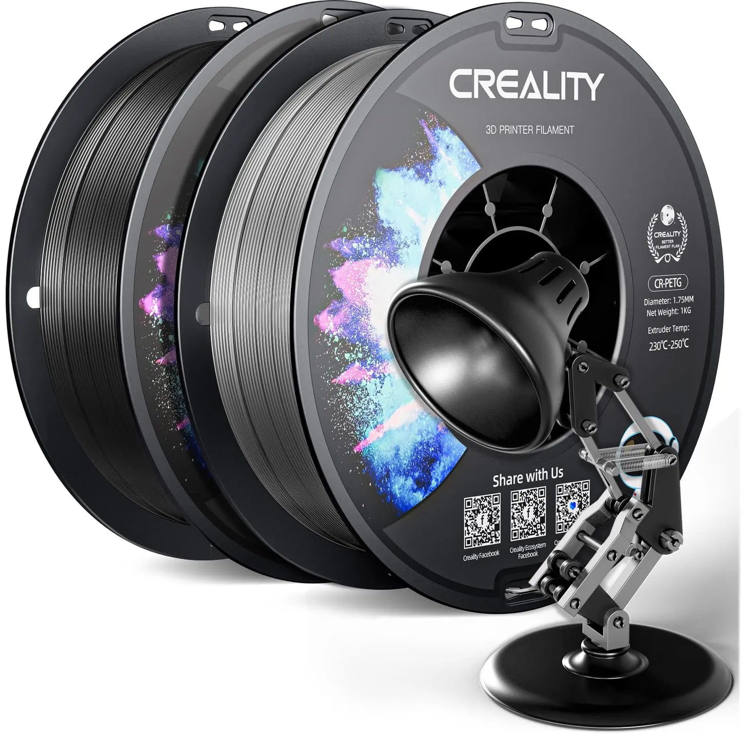 Official CR PETG 3D Printer Filament 1.75mm 1KG (2.2lbs), High Precision Strong Toughness, Odorless Better Flow Moistureproof 3D Printing Ender Filament (Black) i3dyou
