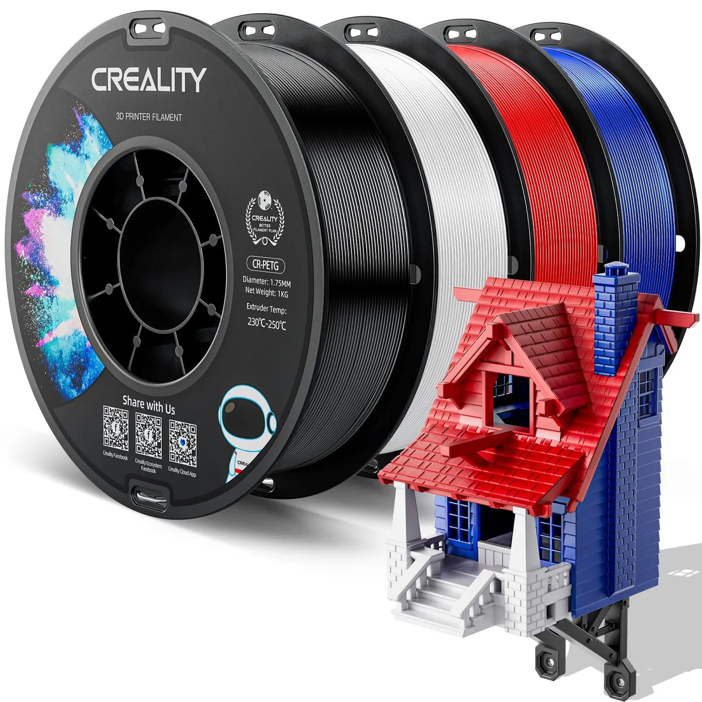 Official CR PETG 3D Printer Filament 1.75mm 1KG (2.2lbs), High Precision Strong Toughness, Odorless Better Flow Moistureproof 3D Printing Ender Filament (Black) i3dyou