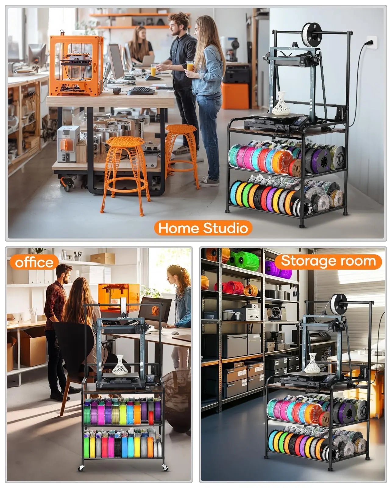3D Printer Rack Filaments Storage - Rolling 3d Printing Stand Filament Organizer, Spools Holder Racks Cart with Wheels, Heavy Duty Shelf Hold Spool PLA, ABS, PETG for Garage Office Workshop i3dyou