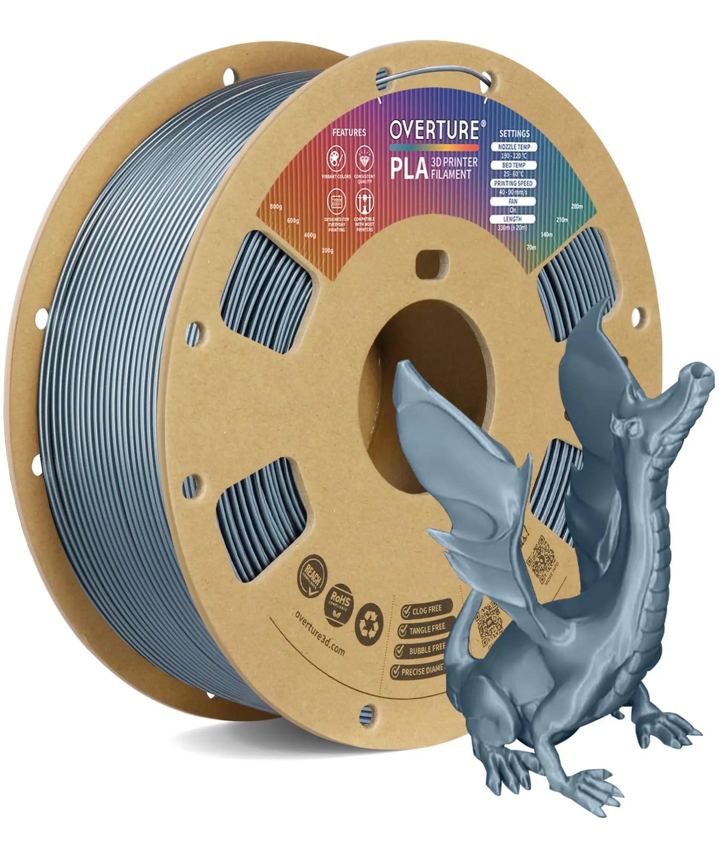 OVERTURE PLA Filament 1.75mm PLA 3D Printer Filament, 1kg Cardboard Spool (2.2lbs), Dimensional Accuracy +/- 0.02mm, Fit Most FDM Printer (Black 1-Pack) i3dyou