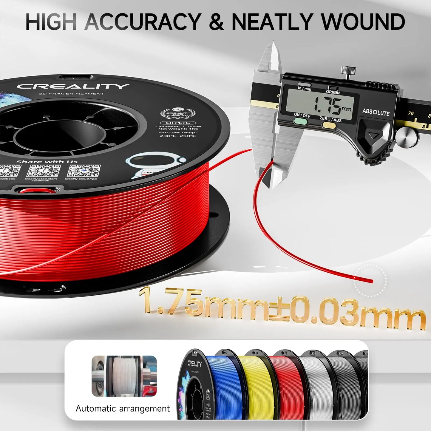 Official CR PETG 3D Printer Filament 1.75mm 1KG (2.2lbs), High Precision Strong Toughness, Odorless Better Flow Moistureproof 3D Printing Ender Filament (Black) i3dyou