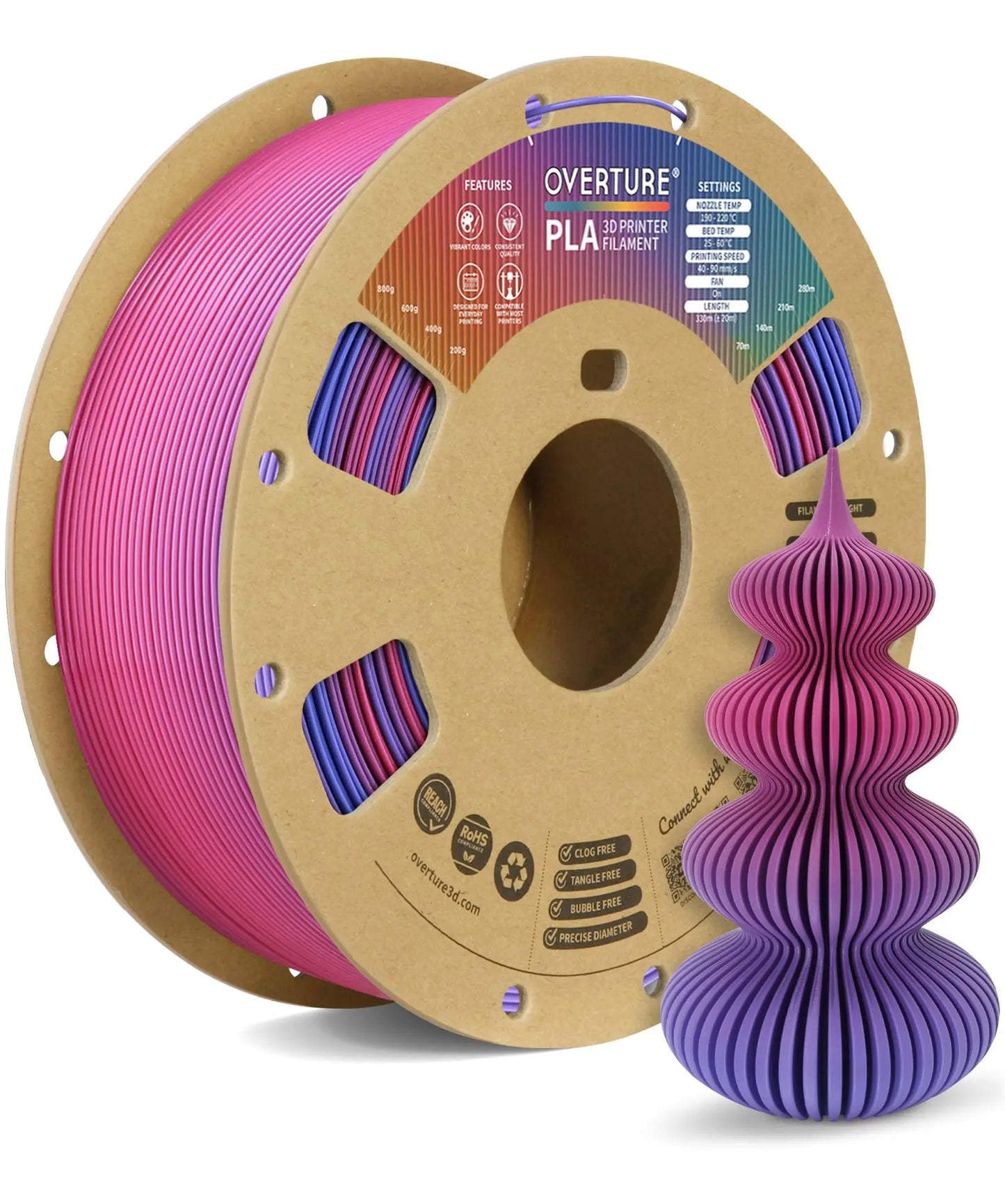 OVERTURE PLA Filament 1.75mm PLA 3D Printer Filament, 1kg Cardboard Spool (2.2lbs), Dimensional Accuracy +/- 0.02mm, Fit Most FDM Printer (Black 1-Pack) i3dyou