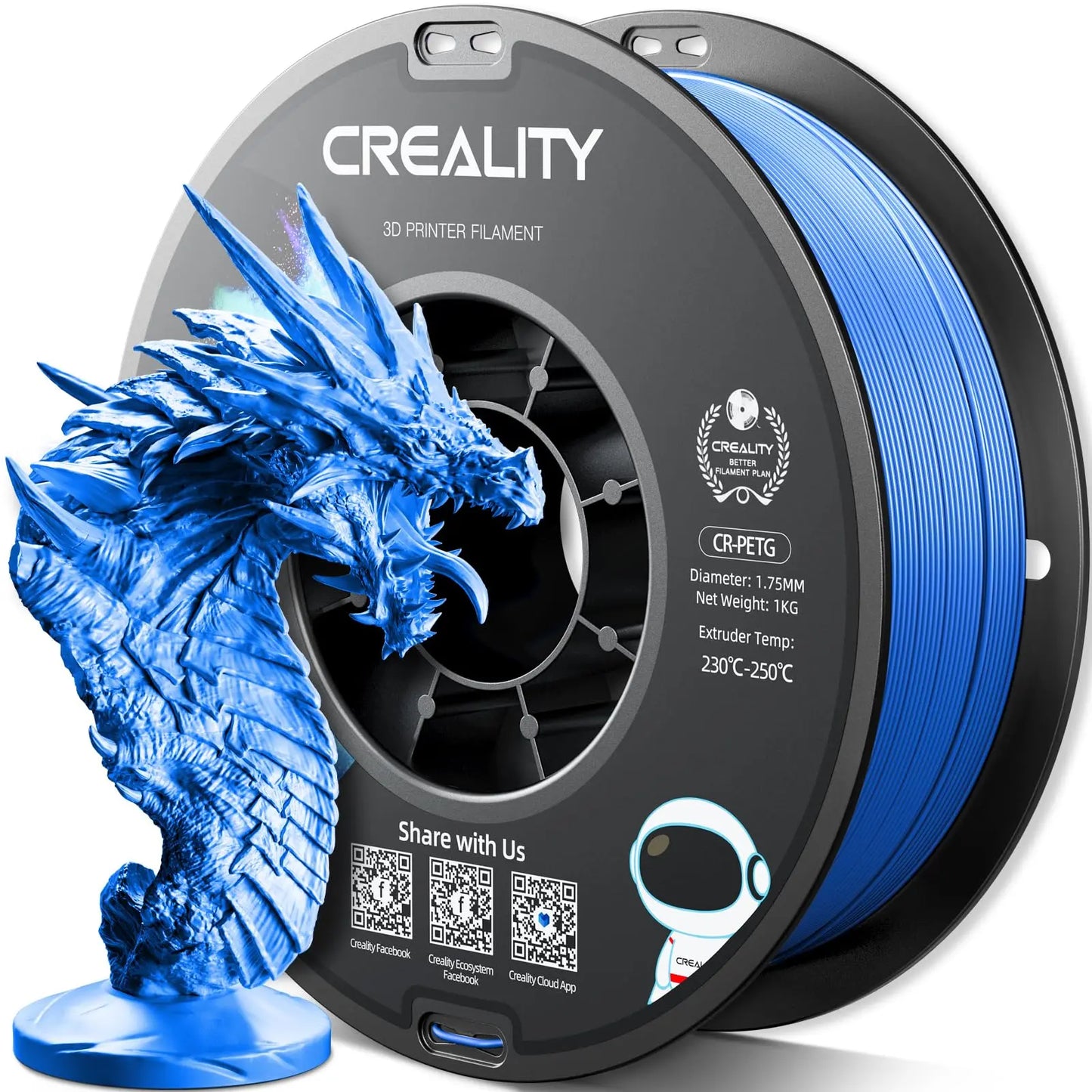 Official CR PETG 3D Printer Filament 1.75mm 1KG (2.2lbs), High Precision Strong Toughness, Odorless Better Flow Moistureproof 3D Printing Ender Filament (Black) i3dyou