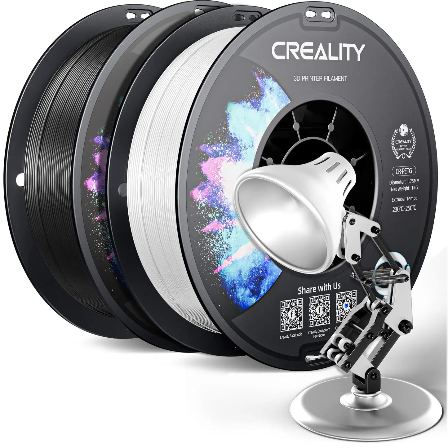 Official CR PETG 3D Printer Filament 1.75mm 1KG (2.2lbs), High Precision Strong Toughness, Odorless Better Flow Moistureproof 3D Printing Ender Filament (Black) i3dyou