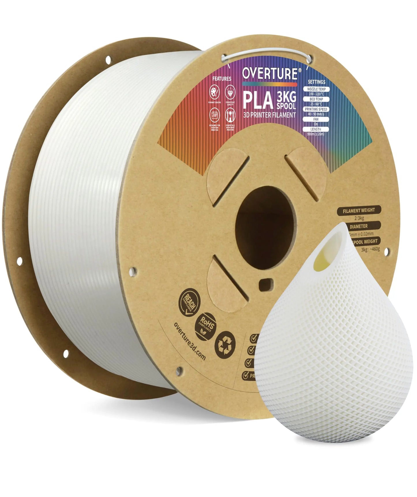 OVERTURE PLA Filament 1.75mm PLA 3D Printer Filament, 1kg Cardboard Spool (2.2lbs), Dimensional Accuracy +/- 0.02mm, Fit Most FDM Printer (Black 1-Pack) i3dyou