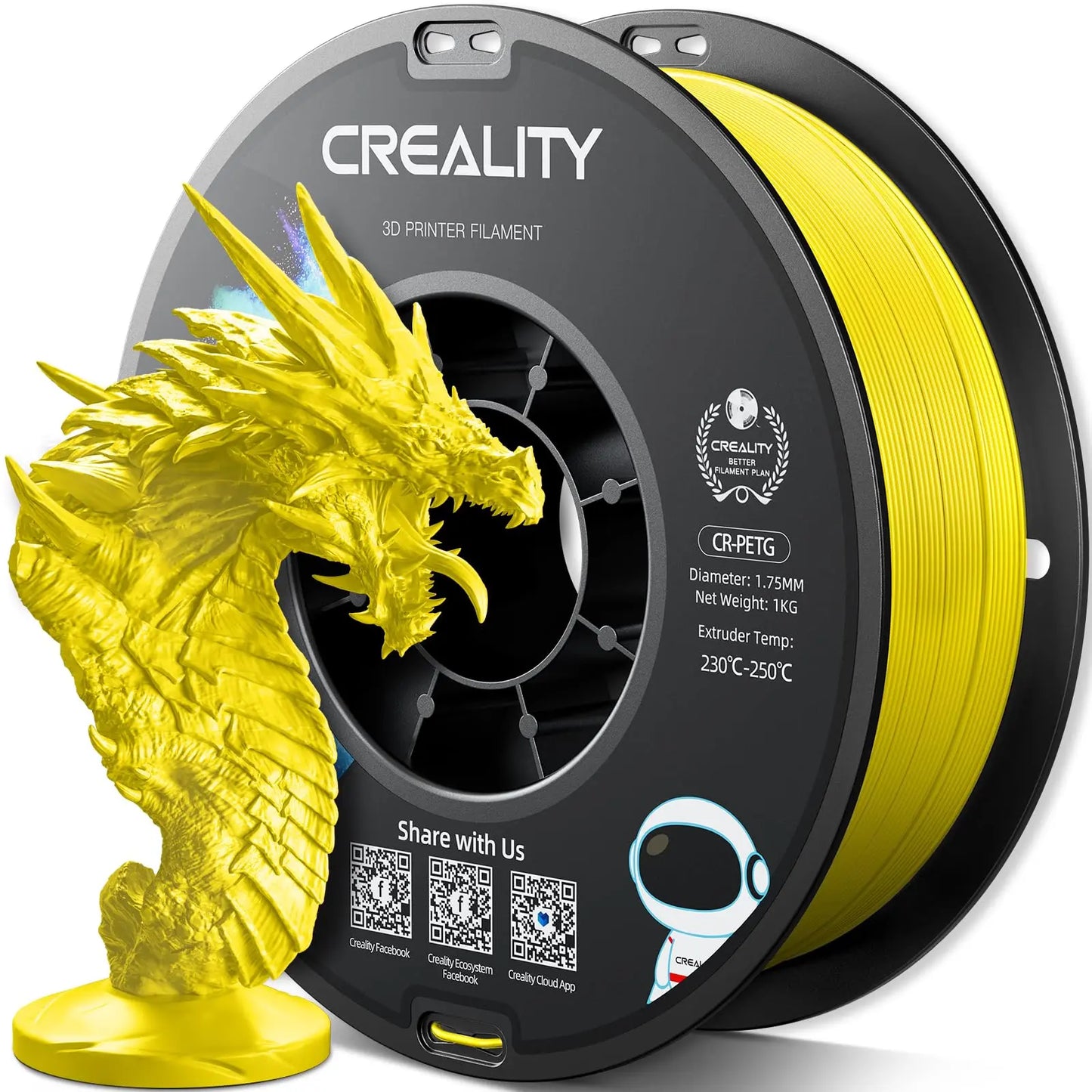 Official CR PETG 3D Printer Filament 1.75mm 1KG (2.2lbs), High Precision Strong Toughness, Odorless Better Flow Moistureproof 3D Printing Ender Filament (Black) i3dyou