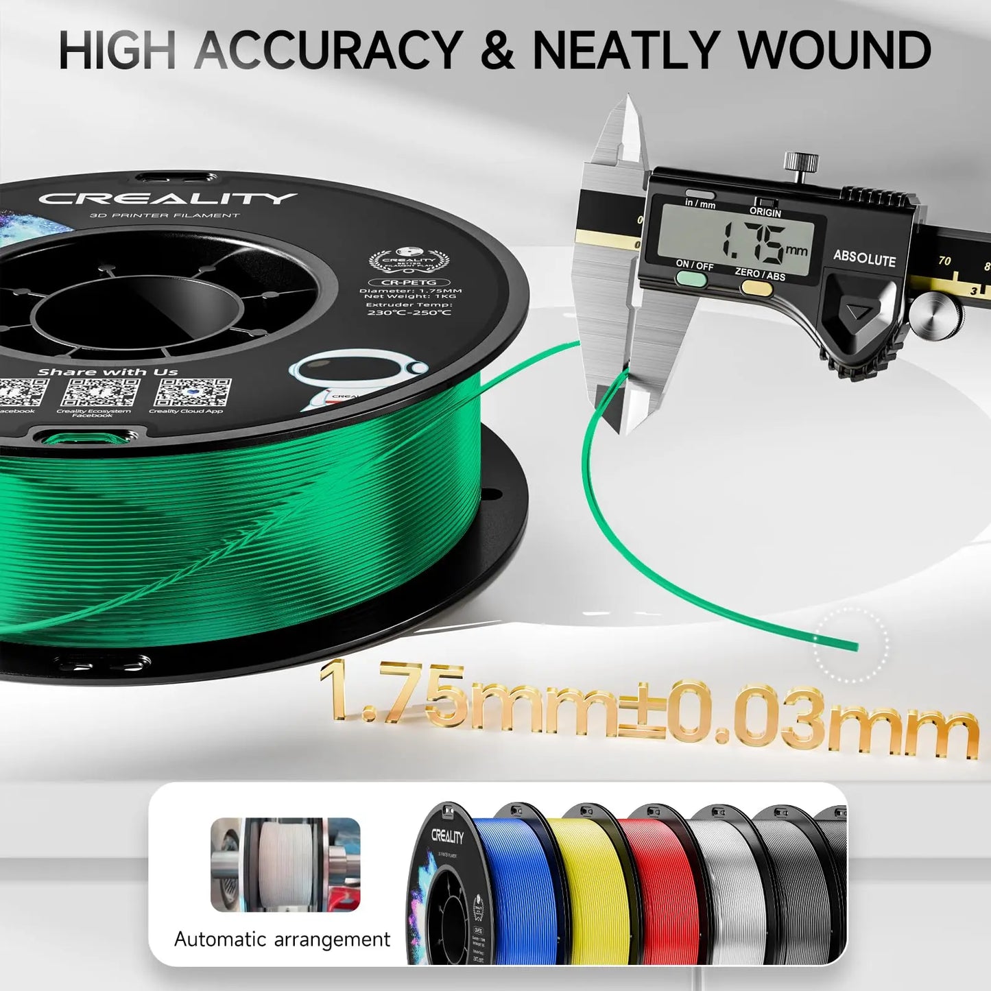 Official CR PETG 3D Printer Filament 1.75mm 1KG (2.2lbs), High Precision Strong Toughness, Odorless Better Flow Moistureproof 3D Printing Ender Filament (Black) i3dyou