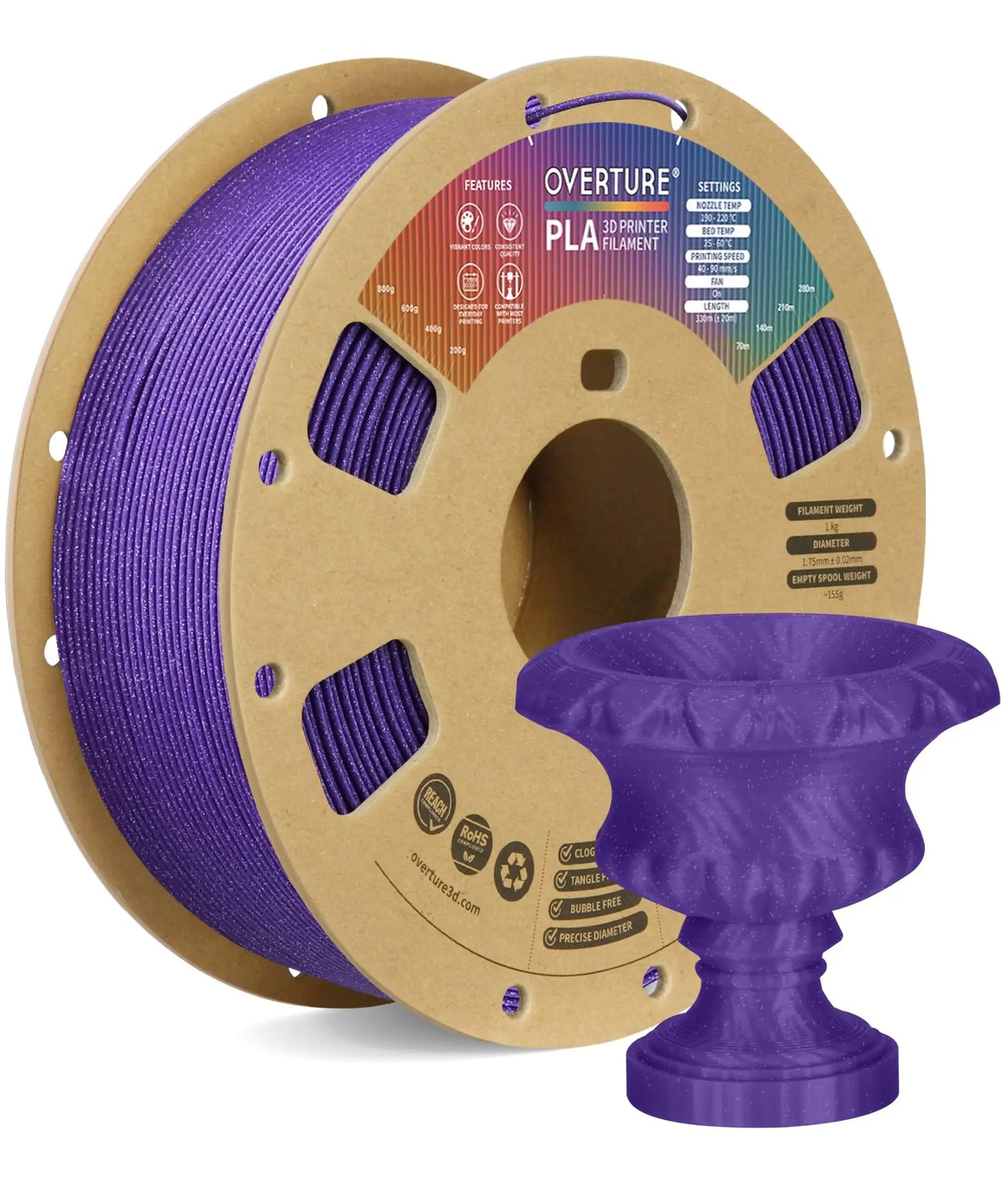OVERTURE PLA Filament 1.75mm PLA 3D Printer Filament, 1kg Cardboard Spool (2.2lbs), Dimensional Accuracy +/- 0.02mm, Fit Most FDM Printer (Black 1-Pack) i3dyou
