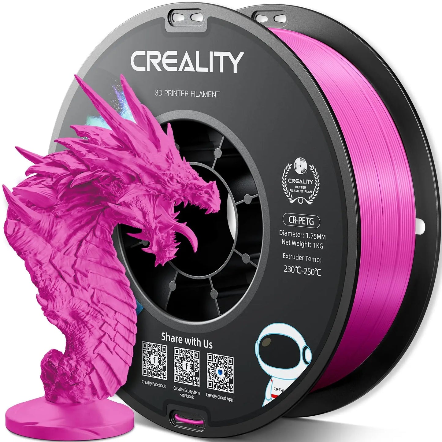Official CR PETG 3D Printer Filament 1.75mm 1KG (2.2lbs), High Precision Strong Toughness, Odorless Better Flow Moistureproof 3D Printing Ender Filament (Black) i3dyou