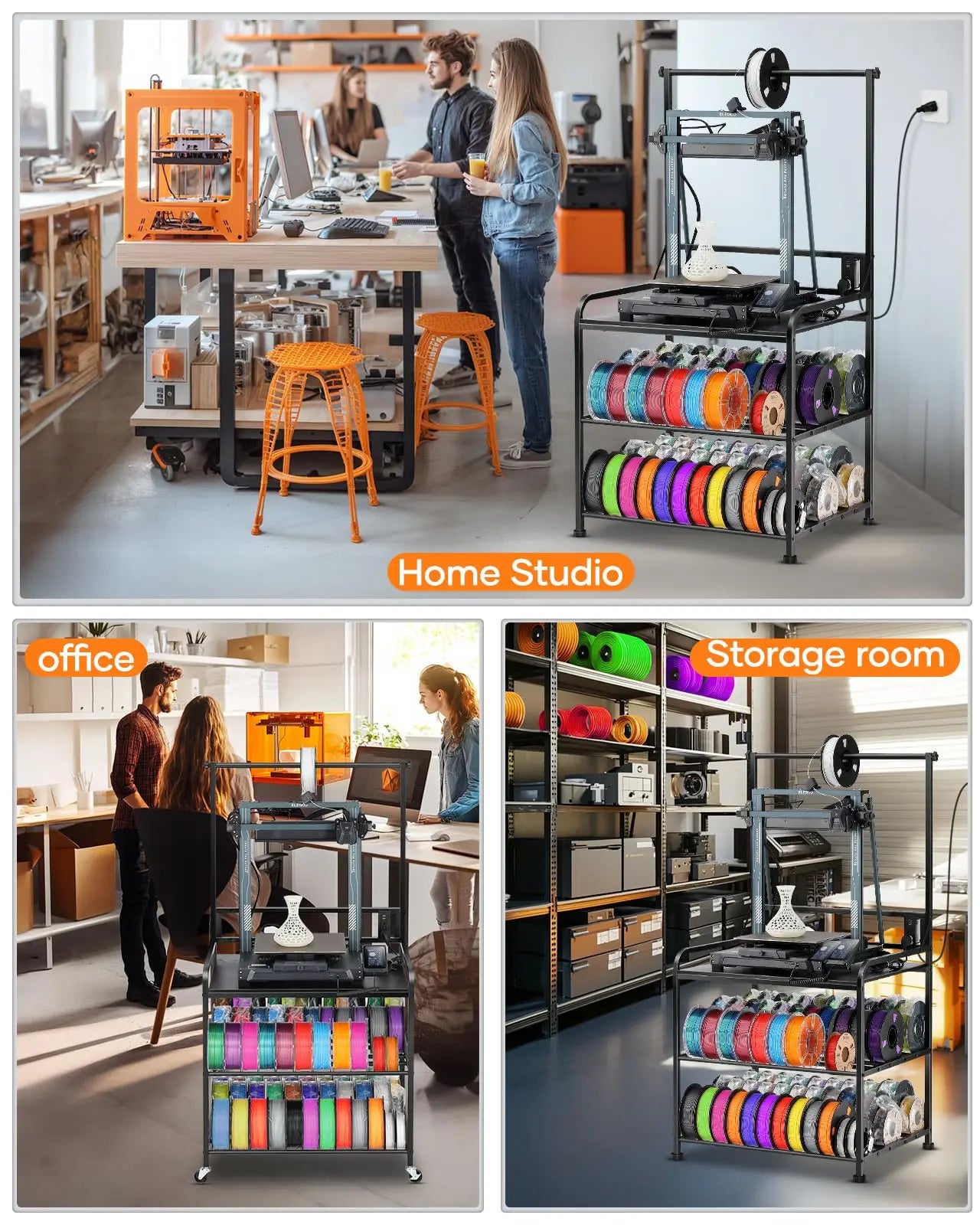 3D Printer Rack Filaments Storage - Rolling 3d Printing Stand Filament Organizer, Spools Holder Racks Cart with Wheels, Heavy Duty Shelf Hold Spool PLA, ABS, PETG for Garage Office Workshop i3dyou