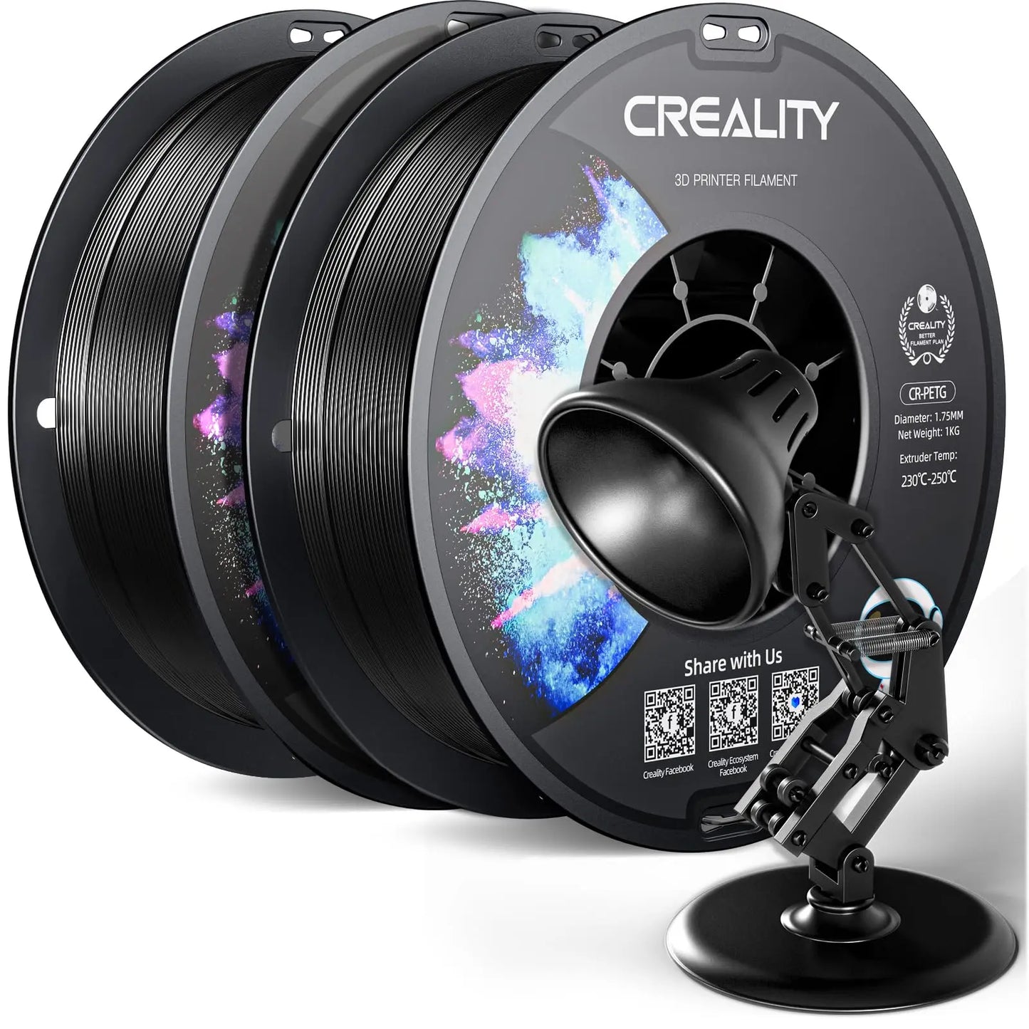 Official CR PETG 3D Printer Filament 1.75mm 1KG (2.2lbs), High Precision Strong Toughness, Odorless Better Flow Moistureproof 3D Printing Ender Filament (Black) i3dyou