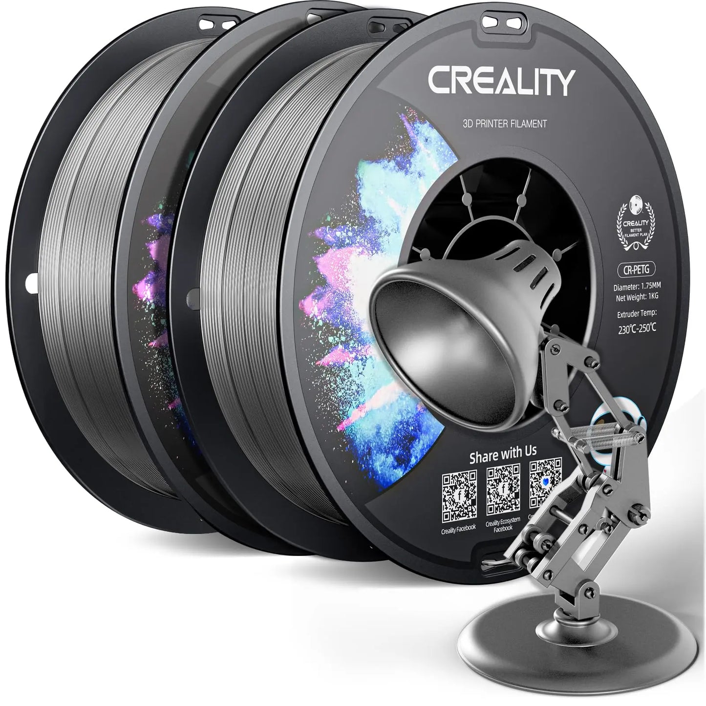 Official CR PETG 3D Printer Filament 1.75mm 1KG (2.2lbs), High Precision Strong Toughness, Odorless Better Flow Moistureproof 3D Printing Ender Filament (Black) i3dyou
