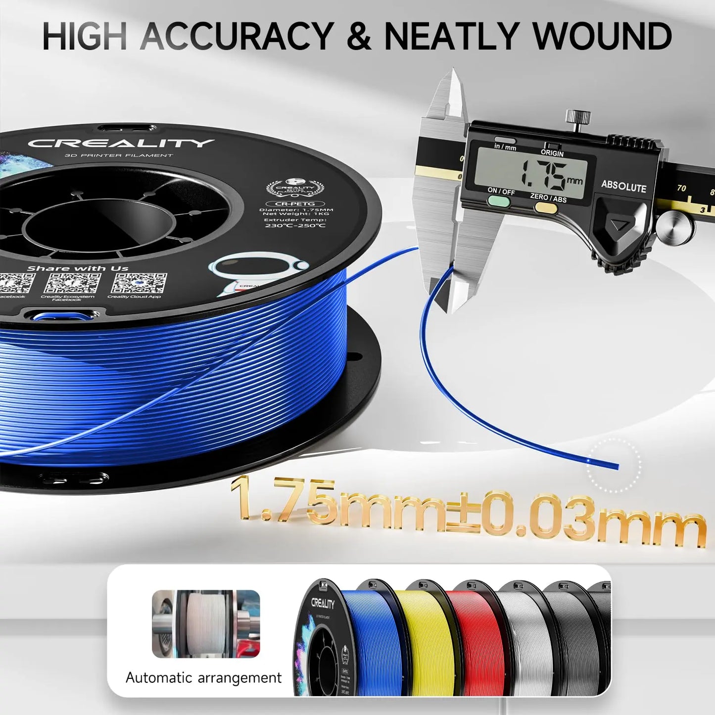Official CR PETG 3D Printer Filament 1.75mm 1KG (2.2lbs), High Precision Strong Toughness, Odorless Better Flow Moistureproof 3D Printing Ender Filament (Black) i3dyou
