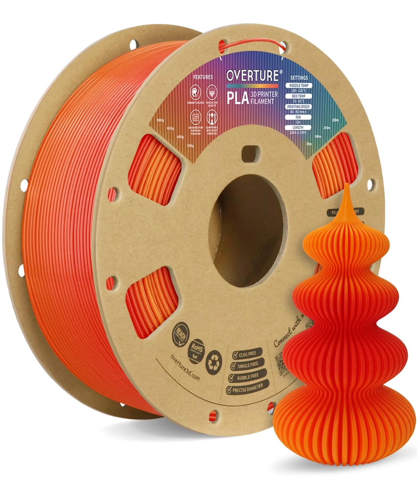 OVERTURE PLA Filament 1.75mm PLA 3D Printer Filament, 1kg Cardboard Spool (2.2lbs), Dimensional Accuracy +/- 0.02mm, Fit Most FDM Printer (Black 1-Pack) i3dyou