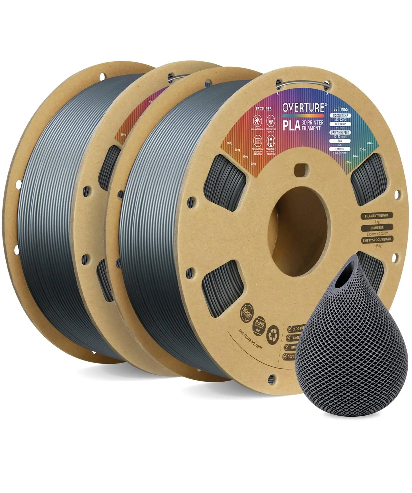 OVERTURE PLA Filament 1.75mm PLA 3D Printer Filament, 1kg Cardboard Spool (2.2lbs), Dimensional Accuracy +/- 0.02mm, Fit Most FDM Printer (Black 1-Pack) i3dyou