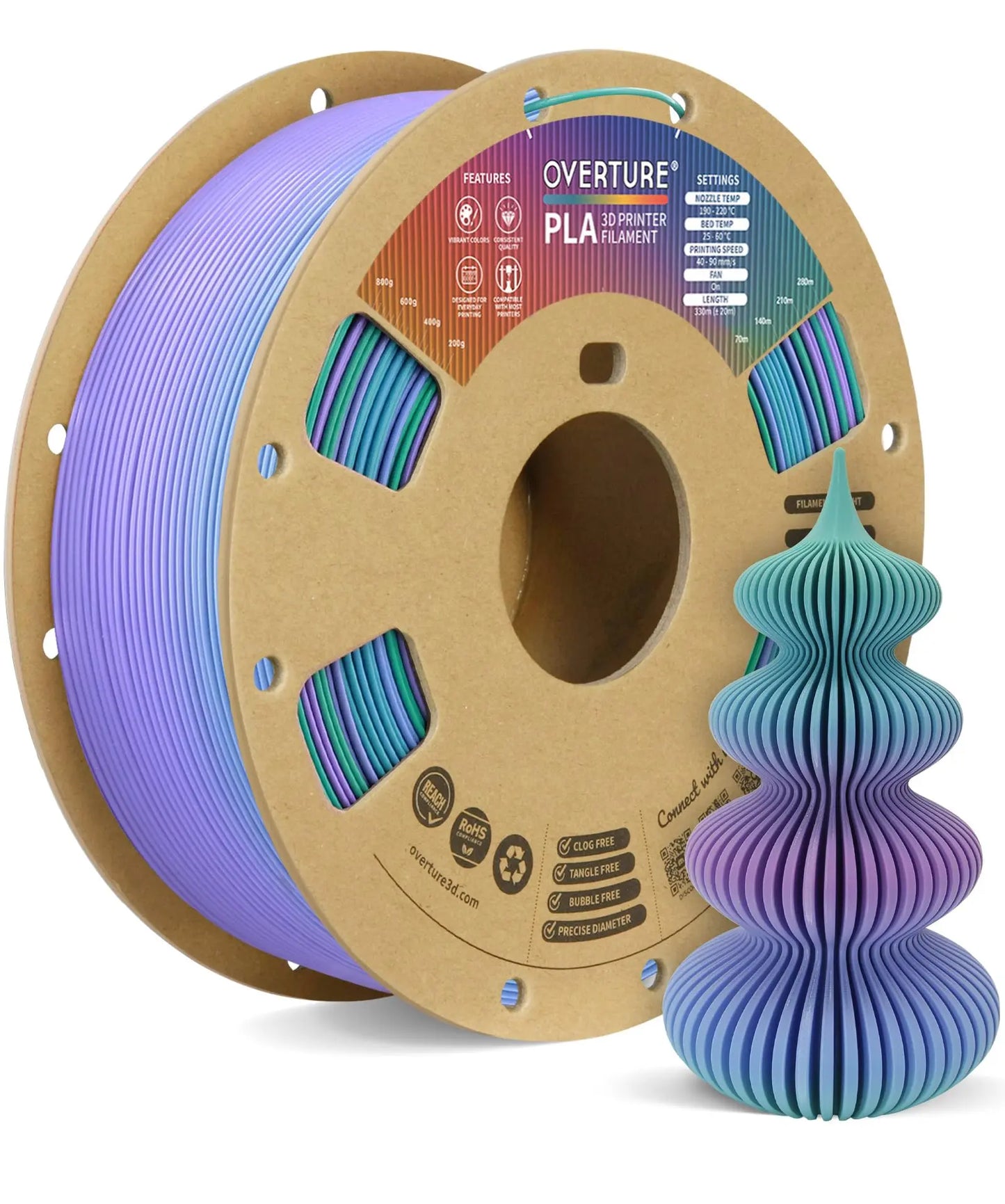 OVERTURE PLA Filament 1.75mm PLA 3D Printer Filament, 1kg Cardboard Spool (2.2lbs), Dimensional Accuracy +/- 0.02mm, Fit Most FDM Printer (Black 1-Pack) i3dyou
