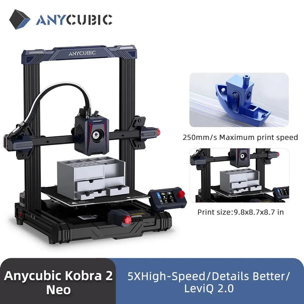 ANYCUBIC Kobra 2 Neo FDM 3D Printer With 250mm/s Max Print Speed Build Size 9.8x8.7x8.7in/250 x 220 x220 mm 25-Point Leveling - i3dyou