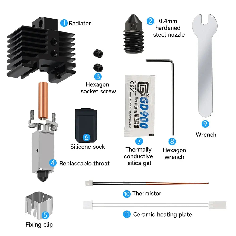 Bambu Lab P1P Hotend Bi Metal Throat Lab x1 Hotend Bi Nozzle P1P Thermistor Hardened Steel Nozzle For Bambu Hotend - i3dyou
