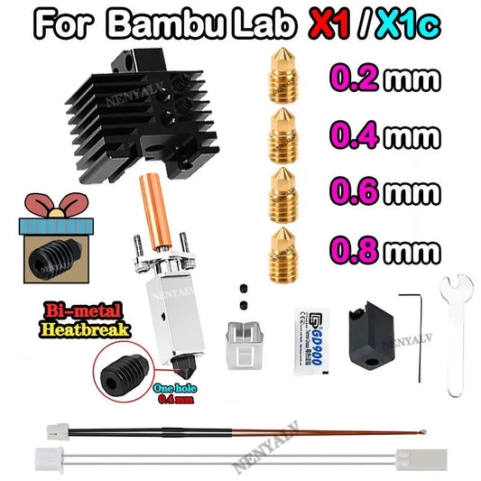 Bambu Lab X1 Hot end Upgrade 2.0 Version nozzle Bambu lab Bi Metal Fit Bambu lab p1p P1S hotend P1S P1P Thermistor - i3dyou