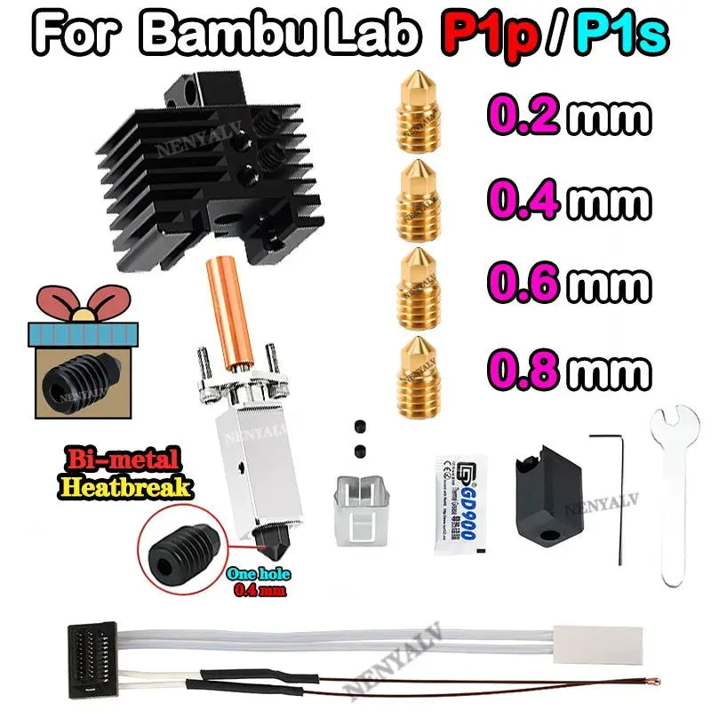 Bambu Lab X1 Hot end Upgrade 2.0 Version nozzle Bambu lab Bi Metal Fit Bambu lab p1p P1S hotend P1S P1P Thermistor - i3dyou