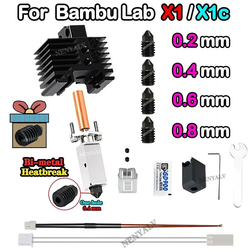 Bambu Lab X1 Hot end Upgrade 2.0 Version nozzle Bambu lab Bi Metal Fit Bambu lab p1p P1S hotend P1S P1P Thermistor - i3dyou