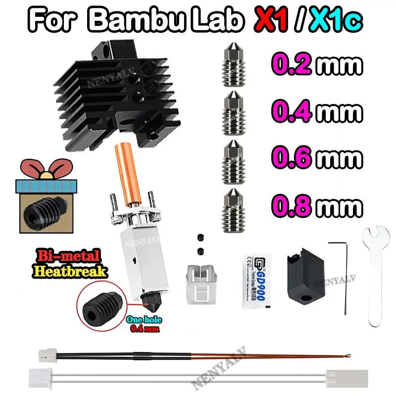 Bambu Lab X1 Hot end Upgrade 2.0 Version nozzle Bambu lab Bi Metal Fit Bambu lab p1p P1S hotend P1S P1P Thermistor - i3dyou