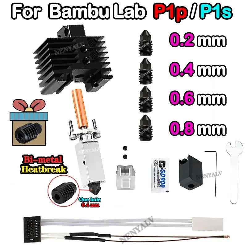 Bambu Lab X1 Hot end Upgrade 2.0 Version nozzle Bambu lab Bi Metal Fit Bambu lab p1p P1S hotend P1S P1P Thermistor - i3dyou