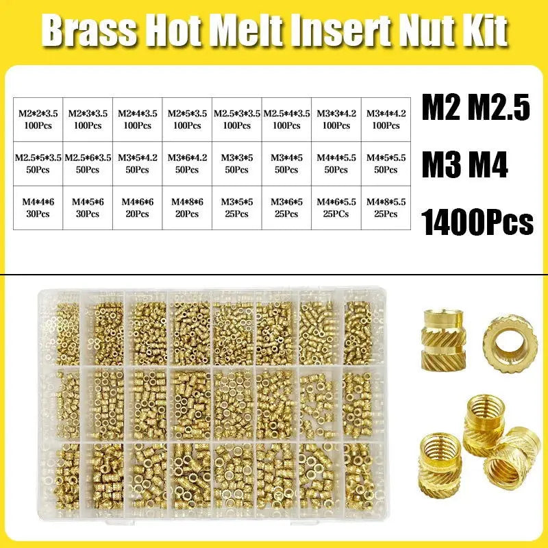 Brass Threaded Insert Nut Kit M2 M2.5 M3 M4 M5 M6 M8 Hot Melt Heat Knurled Embed Injection Copper Insertnut for 3D Print Plastic - i3dyou