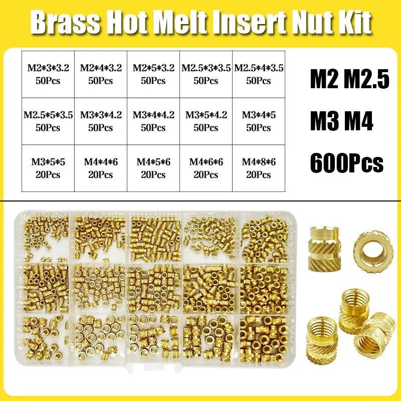 Brass Threaded Insert Nut Kit M2 M2.5 M3 M4 M5 M6 M8 Hot Melt Heat Knurled Embed Injection Copper Insertnut for 3D Print Plastic - i3dyou