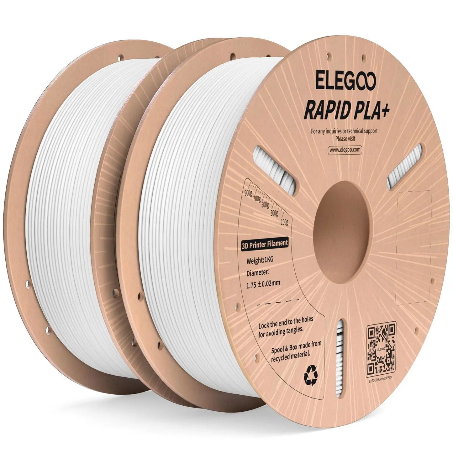 PLA Plus Filament ELEGOO Rapid 1.75mm Black & White 2KG, PLA+ 3D Printer Filament for 30-600 mm/s High Speed Printing, Dimensional Accuracy +/- 0.02 mm, 2 Pack 1kg Spool(2.2lbs) - i3dyou