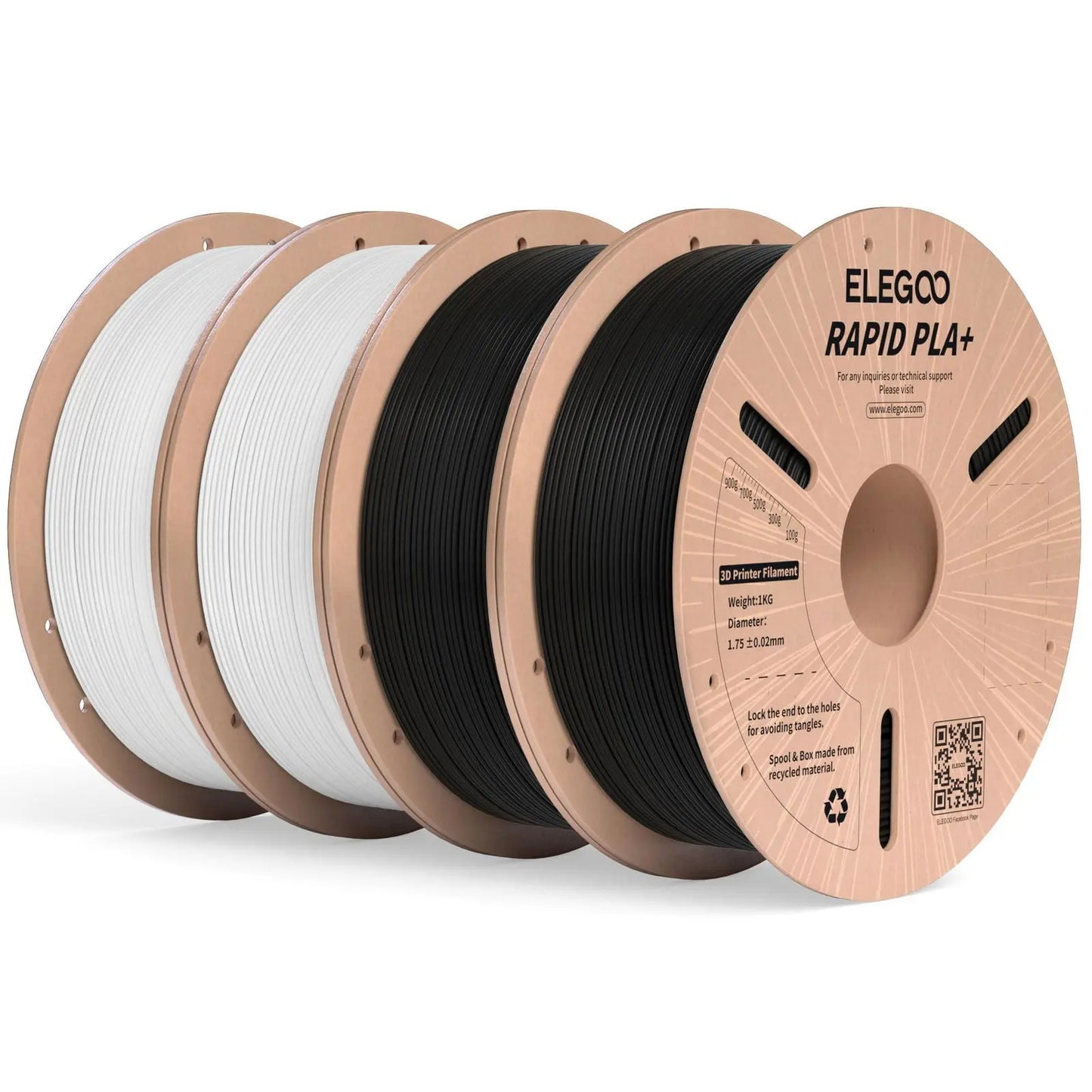 PLA Plus Filament ELEGOO Rapid 1.75mm Black & White 2KG, PLA+ 3D Printer Filament for 30-600 mm/s High Speed Printing, Dimensional Accuracy +/- 0.02 mm, 2 Pack 1kg Spool(2.2lbs) - i3dyou