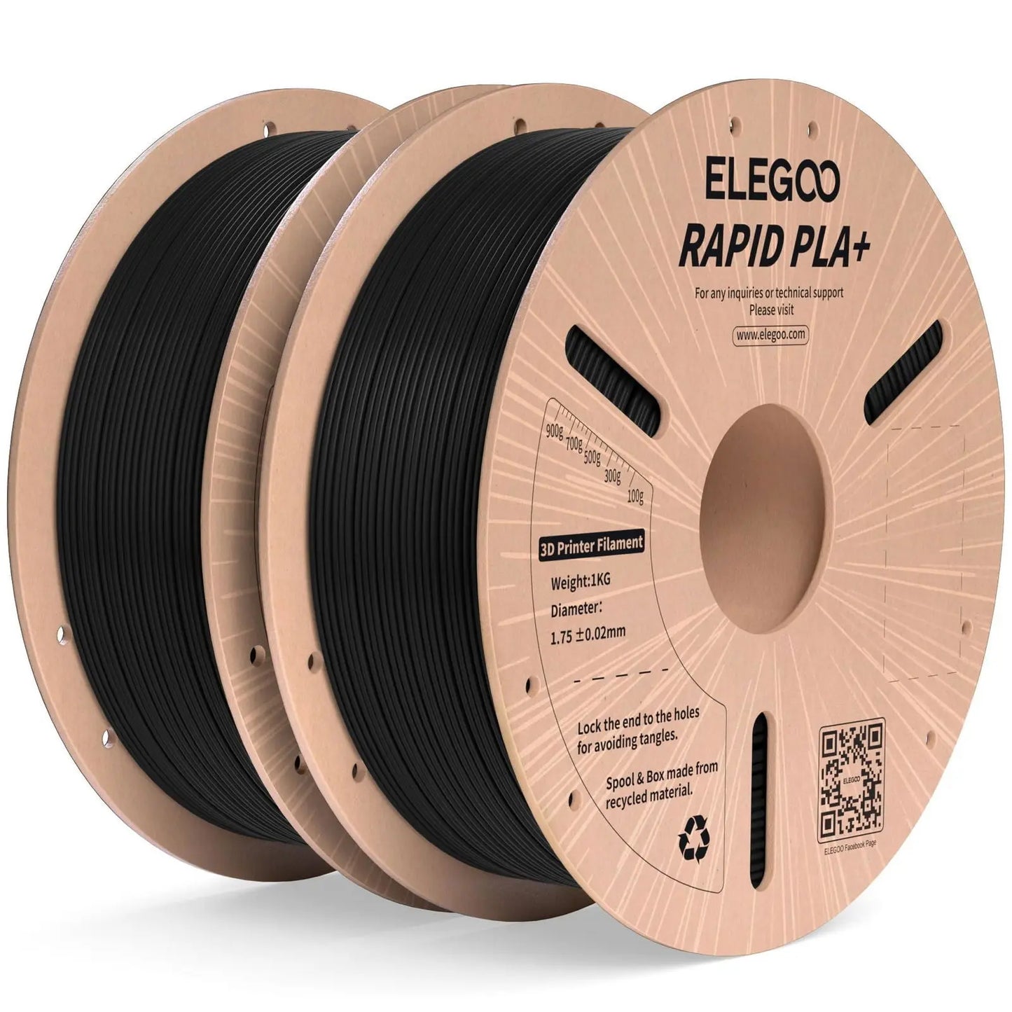 PLA Plus Filament ELEGOO Rapid 1.75mm Black & White 2KG, PLA+ 3D Printer Filament for 30-600 mm/s High Speed Printing, Dimensional Accuracy +/- 0.02 mm, 2 Pack 1kg Spool(2.2lbs) - i3dyou
