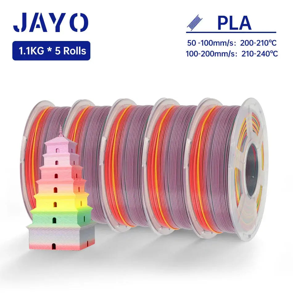 JAYO Silk PLA+ Rainbow/ PLA Rainbow 3D Printer Filament 1.75mm SILK PLA plus Dual / Triple Color 3D Filament 1.1kg 5 Rolls/set - i3dyou