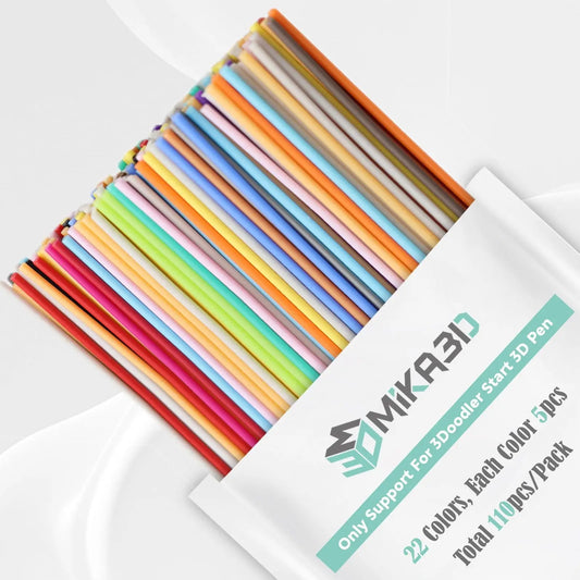 22 Colors PCL 3D Pen Filament Refill for 3Doodler Start+ 3D Pen, Low Print Temperature Filament Only Fit for 3Doodler Start 3D Pen, Each Color 15cm x 5pc, Total 110pcs 1650cm PCL Filament by MIKA3D - i3dyou